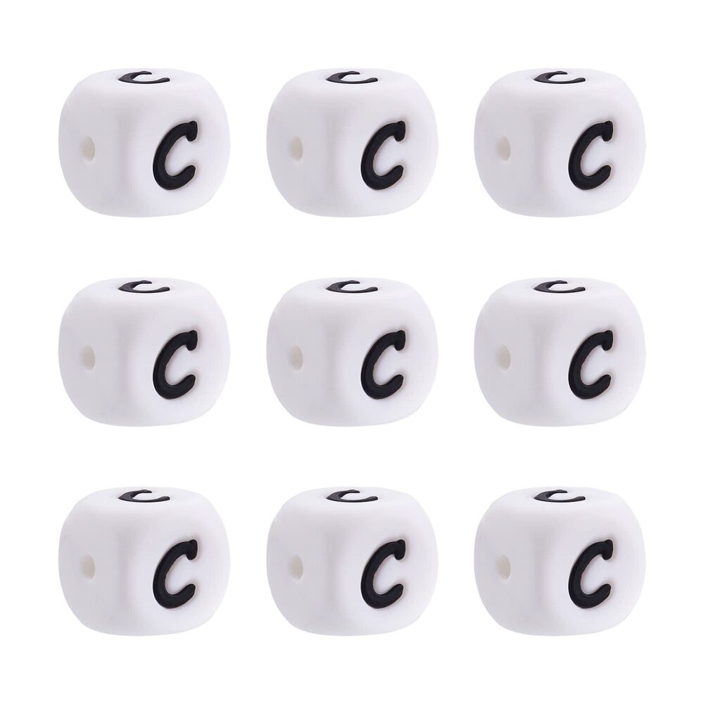 7832 100Pcs 12mm Silicone Cube Letter Beads White English Alphabet Letter C
